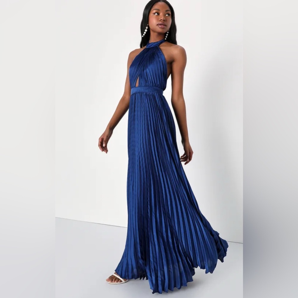 Lulu's Navy Blue Halter Maxi Dress